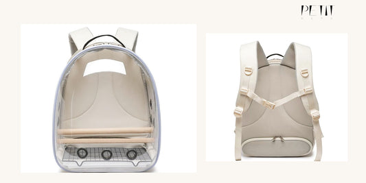 Petit Pets conure travel carrier checklist using real bird backpack carrier product photos.