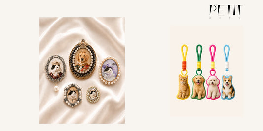 Real Petit Pets custom pet portrait brooch shown as a wearable personalized pet keepsake.