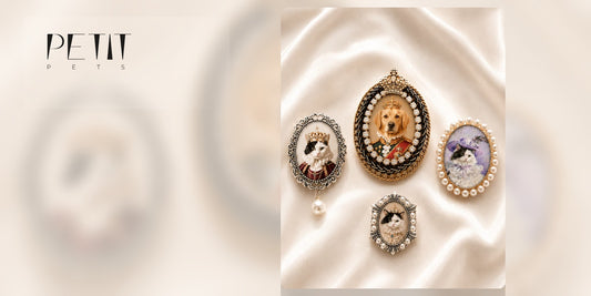 Petit Pets custom pet portrait brooch designs with Crystal Royal as the featured brooch style.