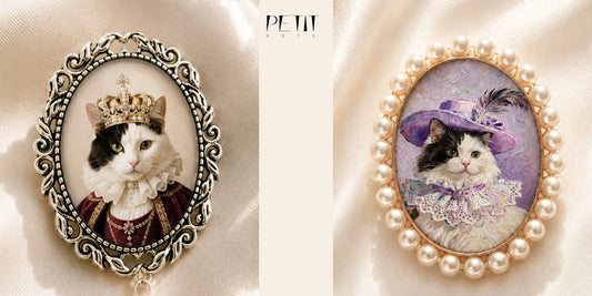 Real Petit Pets custom pet portrait brooch shown as a personalized photo keepsake.