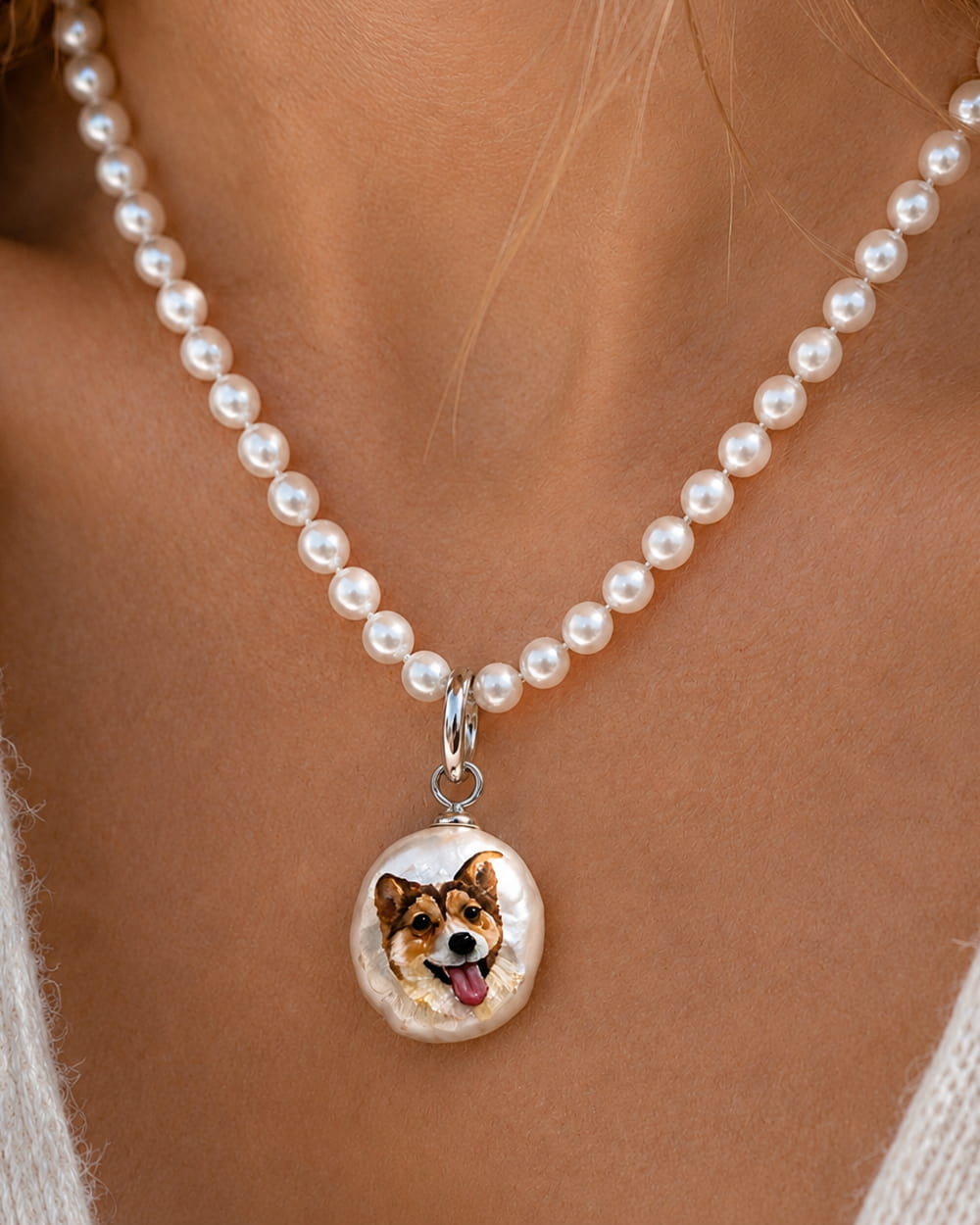 Personalized Pet Portrait Baroque Pearl Necklace | Hand-Painted