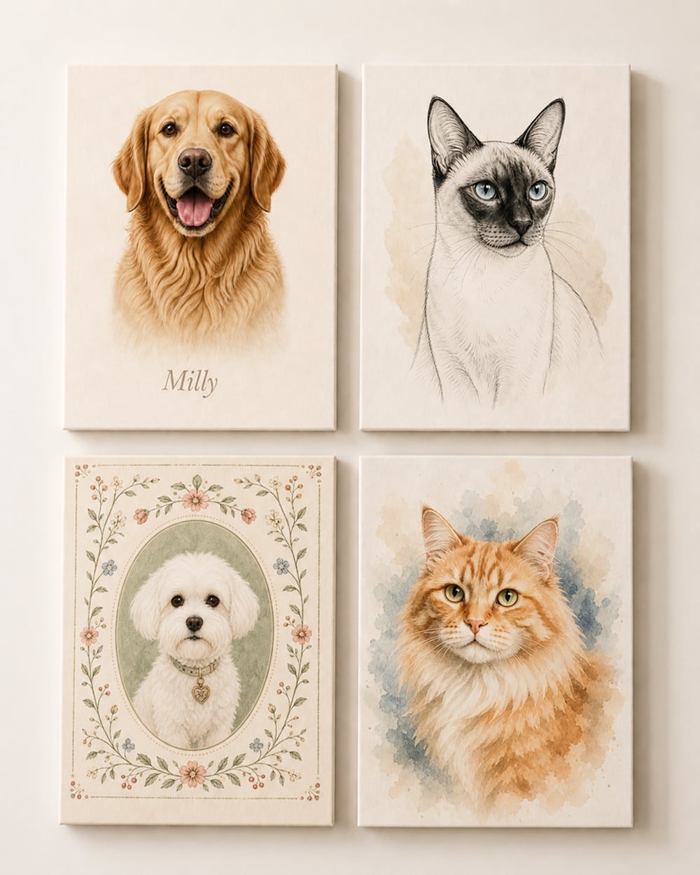 Custom Pet Portrait Canvas | Personalized Pet Photo Wall Art