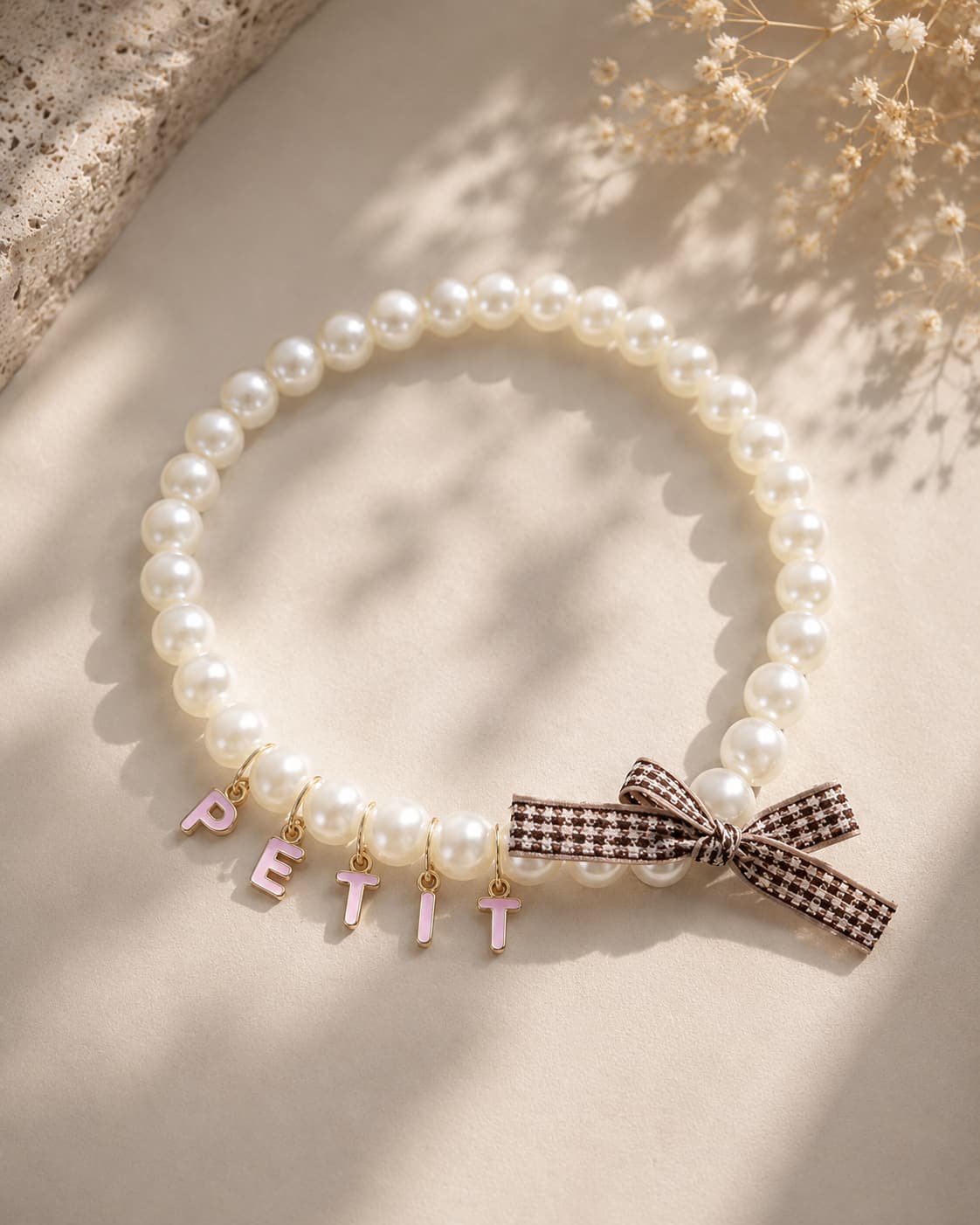 Personalized faux pearl pet name collar for dogs and cats